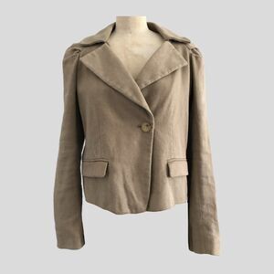 Dries Van Noten Tan Linen Cotton Neutral Cropped Blazer Women's Size 34 S